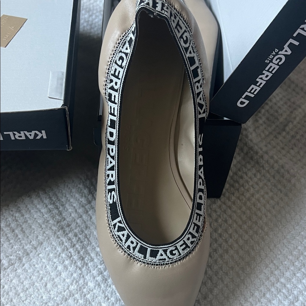 Karl Lagerfeld Beige Flats with Logo Trim